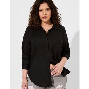 Torrid Madison Linen Button Up Long Sleeve Shirt Black